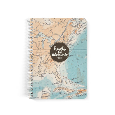 Personalized Travel Journal, Retro Map Design, Spiral Bound Notebook